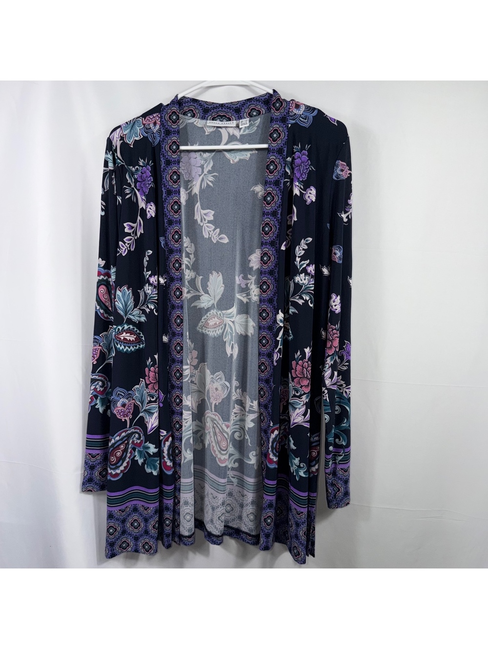 Susan Graver Women’s Large Floral Paisley Open Front Long Cardigan